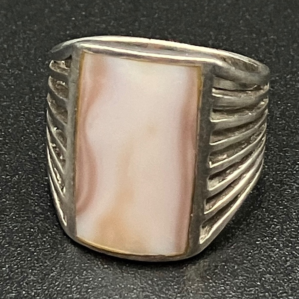 Sterling Silver 925 Pink Mother of Pearl Ring Wide Band Split Shank Size 7.75
